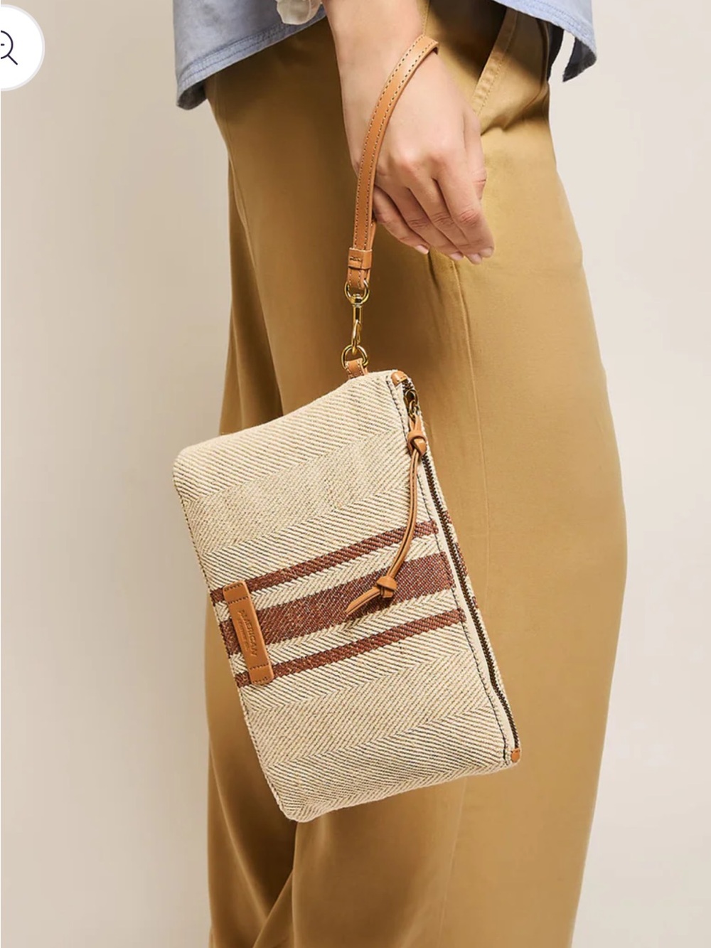American Eagle Outfitters Beige Wristlet with Brown Stripe Detail - Picture 2 of 10